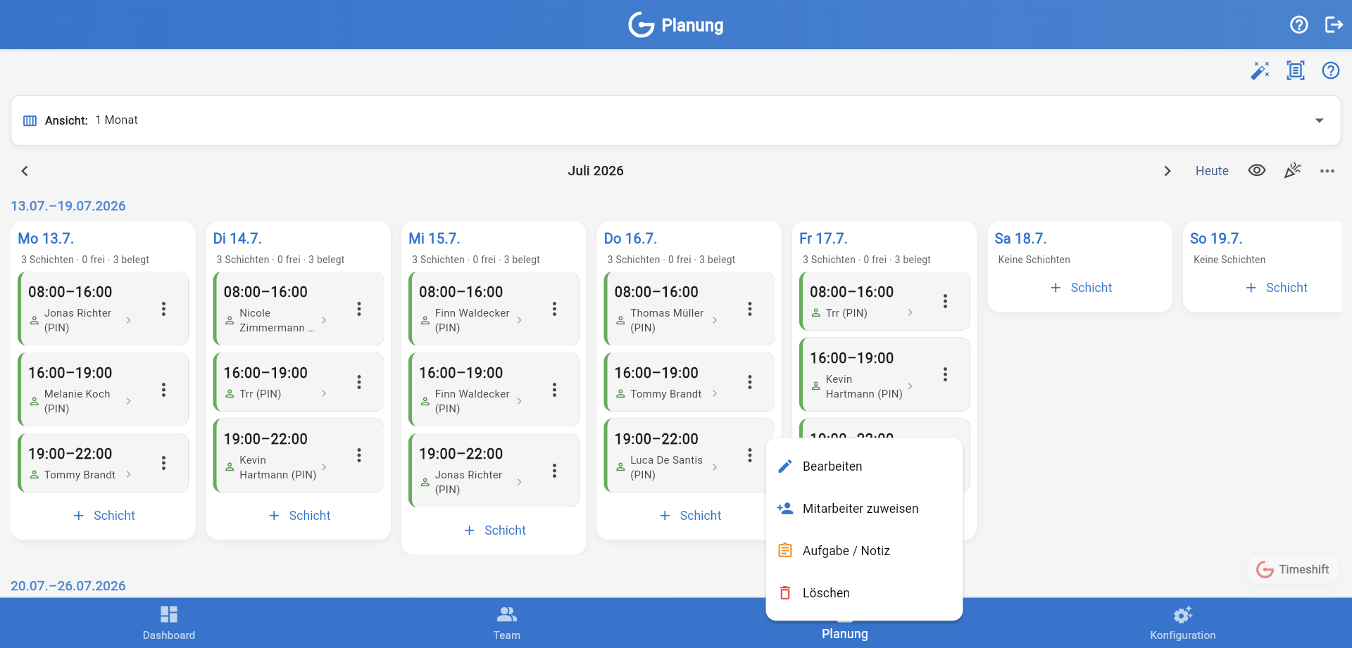 Schichtplanung Screenshot